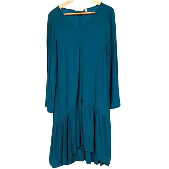 SOFT SURROUNDINGS Blue Mirabella V Neck Tunic Midi Long Sleeve Dress S - Picture 1 of 7